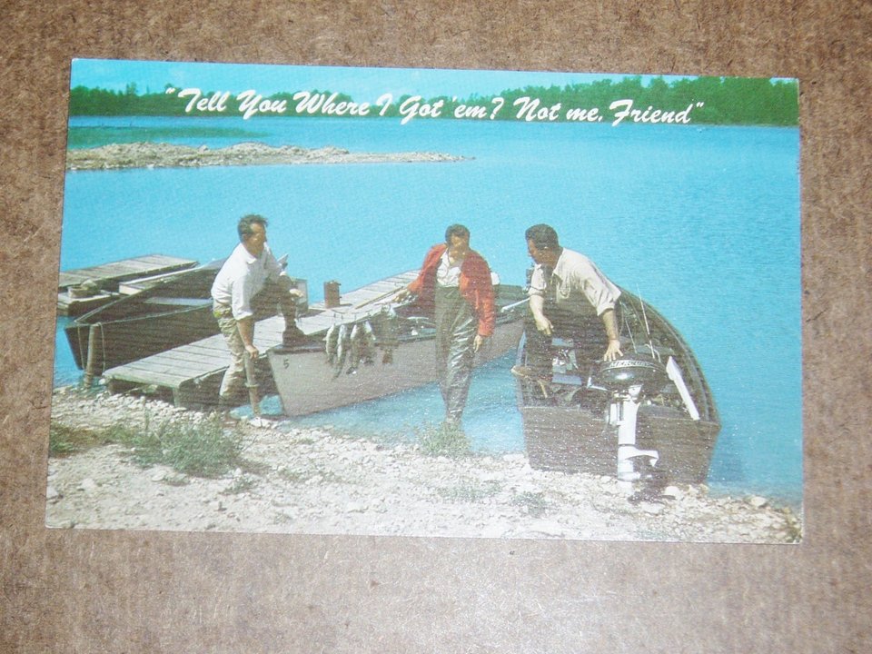 Humorous Fishing Postcard, Tell You Where I Got 'em?