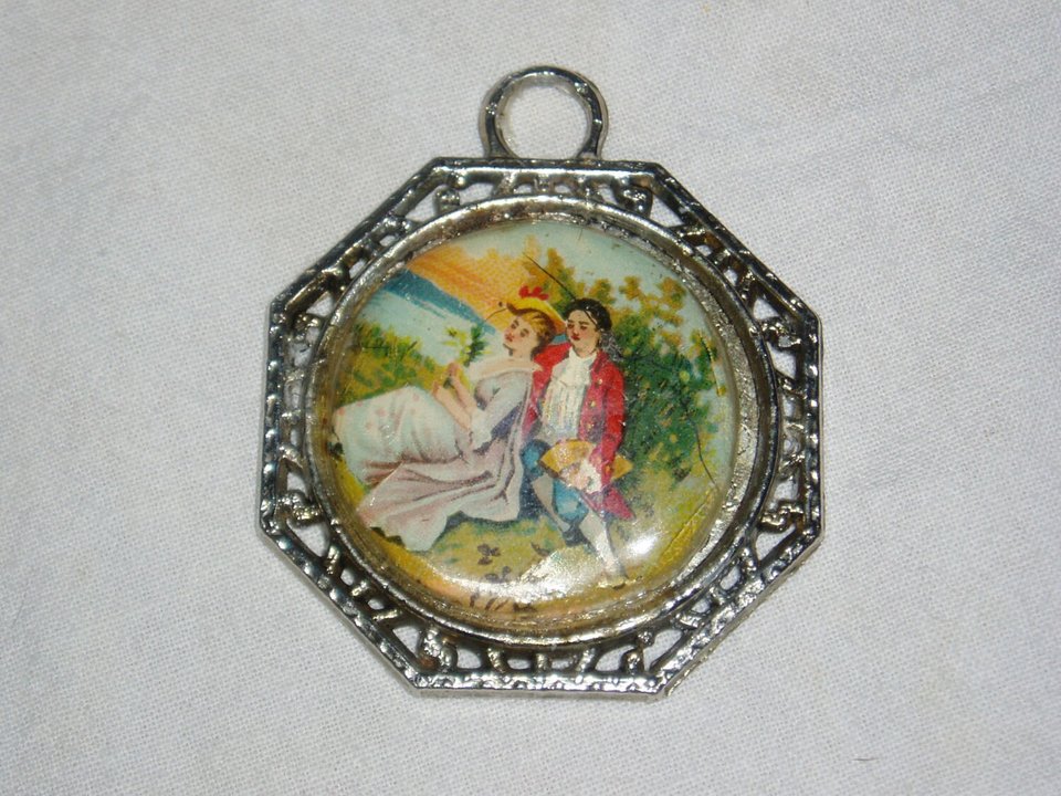 Victorian Style Pendant, Couple Sitting by Lake