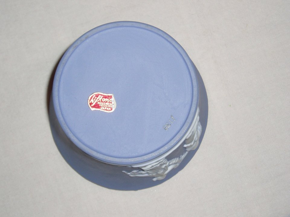 Lefton Jasperware Vase, Flower Pot, Romanesque, Blue White