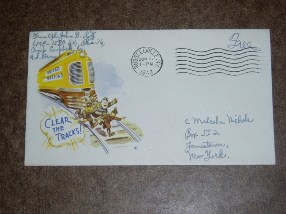 World War II Patriotic Cover, Minkus "Clear the Tracks!", 1943