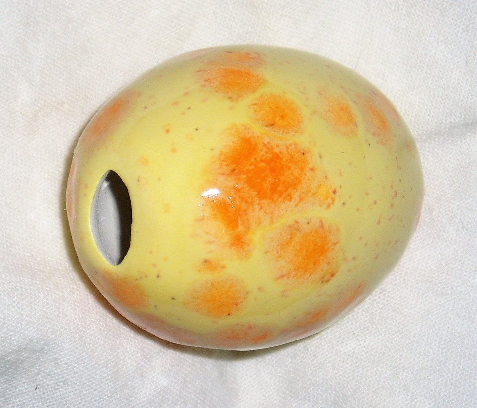 Ceramic Egg, Yellow with Orange Spots, For Home and Holiday Decorating, Second Egg Ships Free