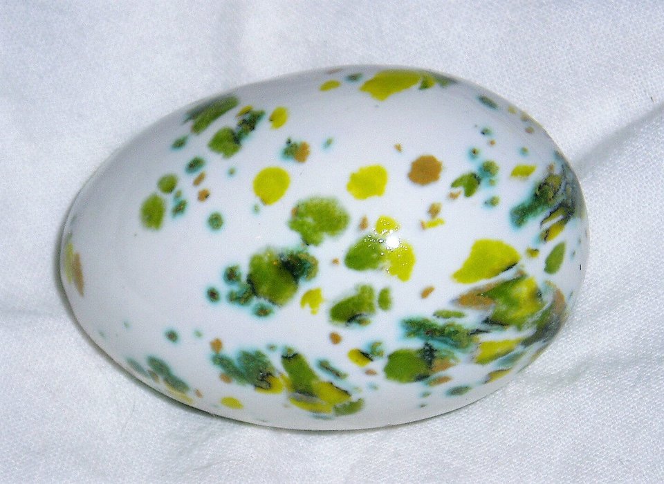 Ceramic Egg, White with Green & Yellow Spots, For Home and Holiday Decorating, Second Egg Ships Free