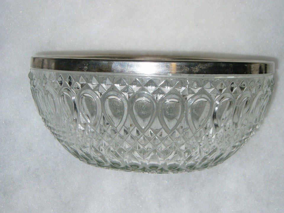 English Salad Bowl, Lead Crystal with Silver Plate Utensils