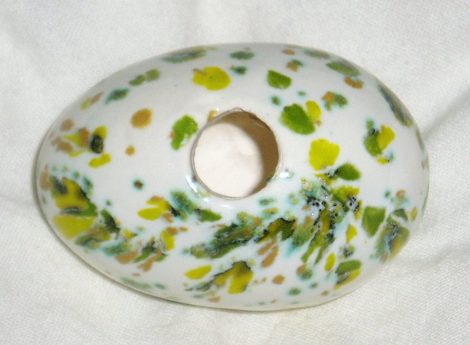 Ceramic Egg, White with Green & Yellow Spots, For Home and Holiday Decorating, Second Egg Ships Free