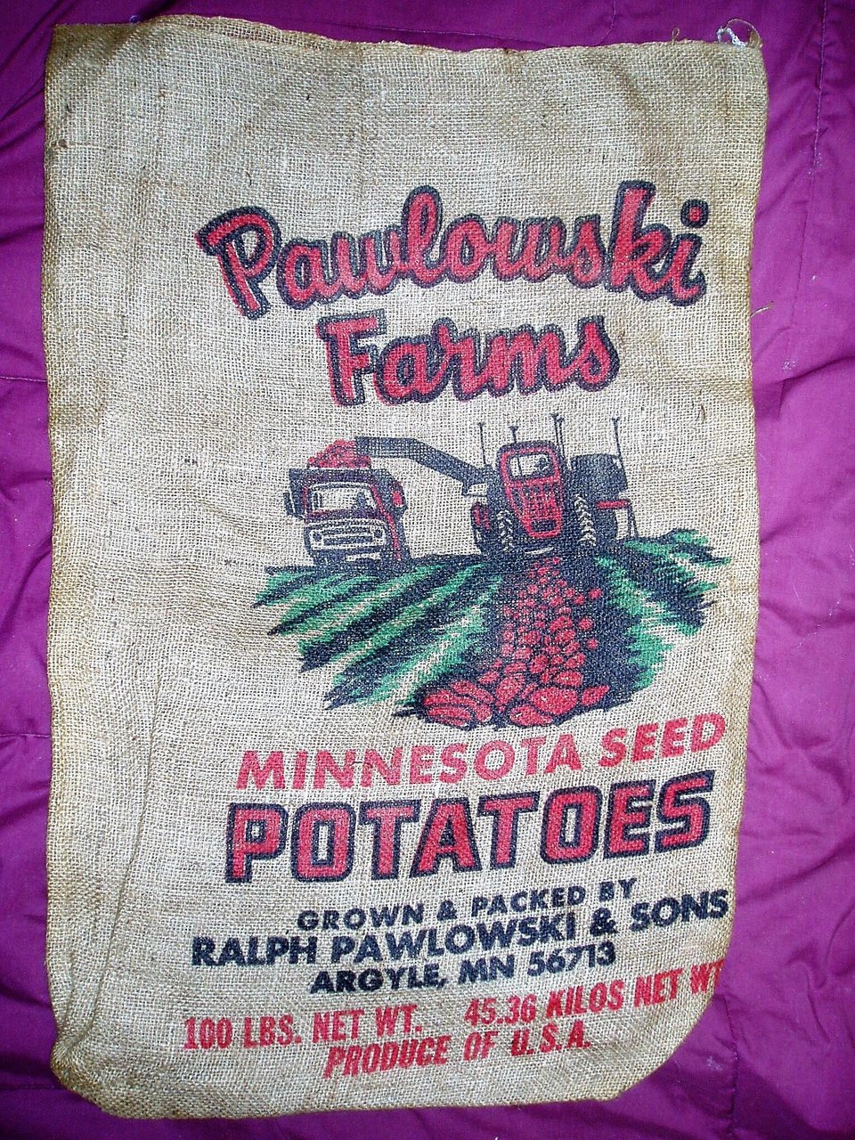 Burlap Sack, Pawlowski Farms, Argyle Minnesota, Farm Scene Graphic