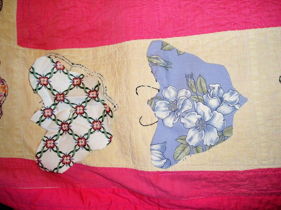Handsewn Butterfly Quilt, Pink and White