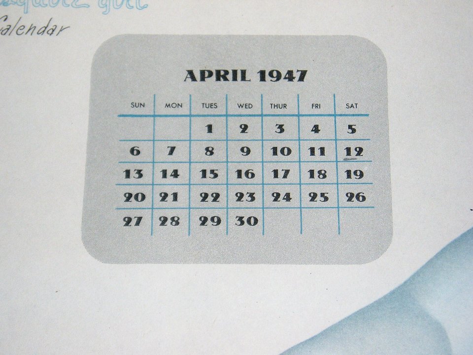 Pinup Calendar Page, Esquire April 1947 Vargas