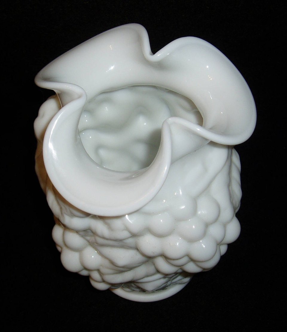 Imperial Vase, Grape and Leave, Ruffled Top, High Relief