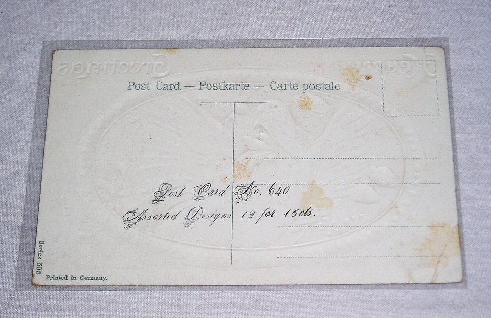 Antique Postcard, Salesman's Sample, Hearty Greetings, Dove & Roses