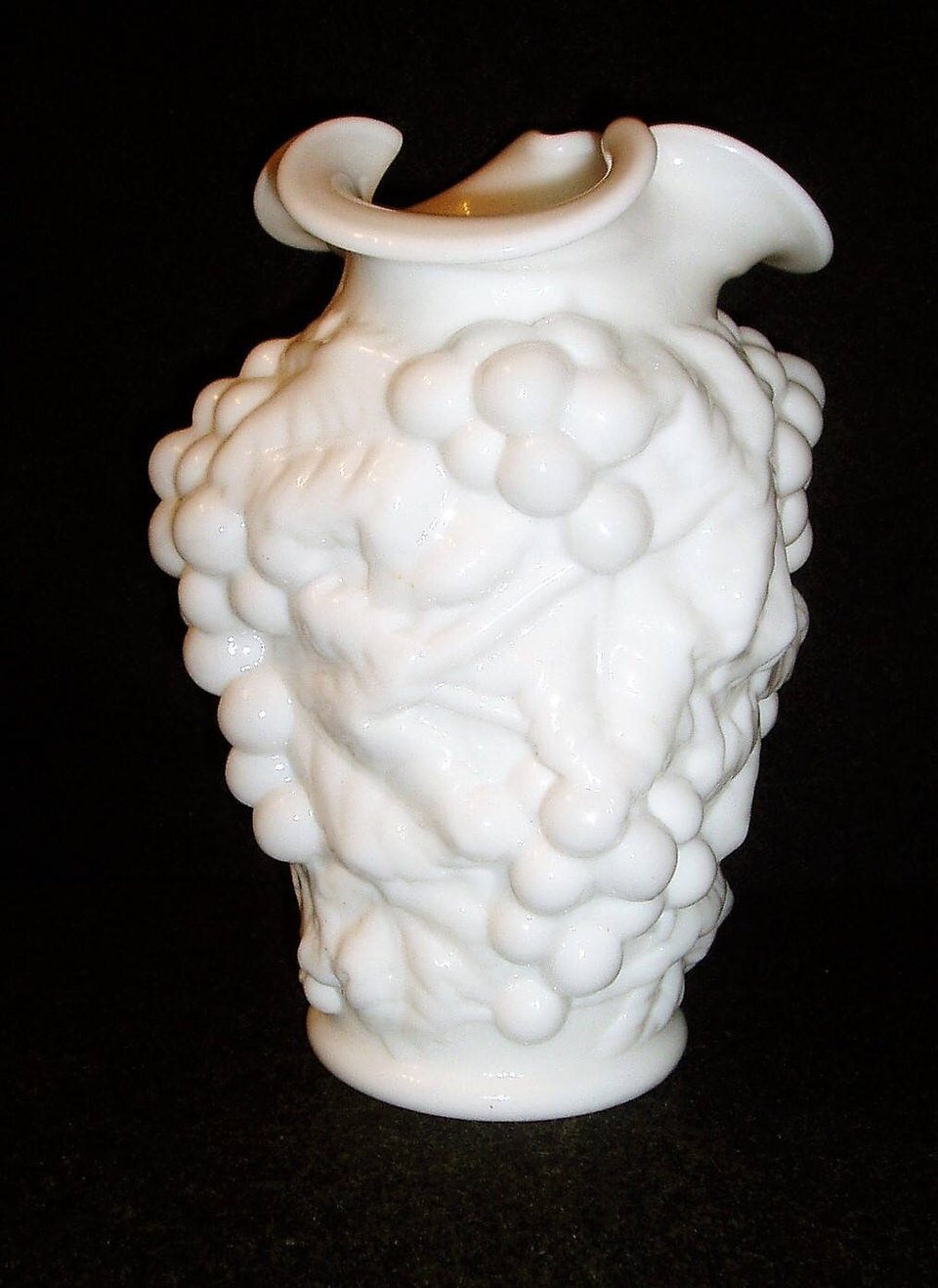 Imperial Vase, Grape and Leave, Ruffled Top, High Relief