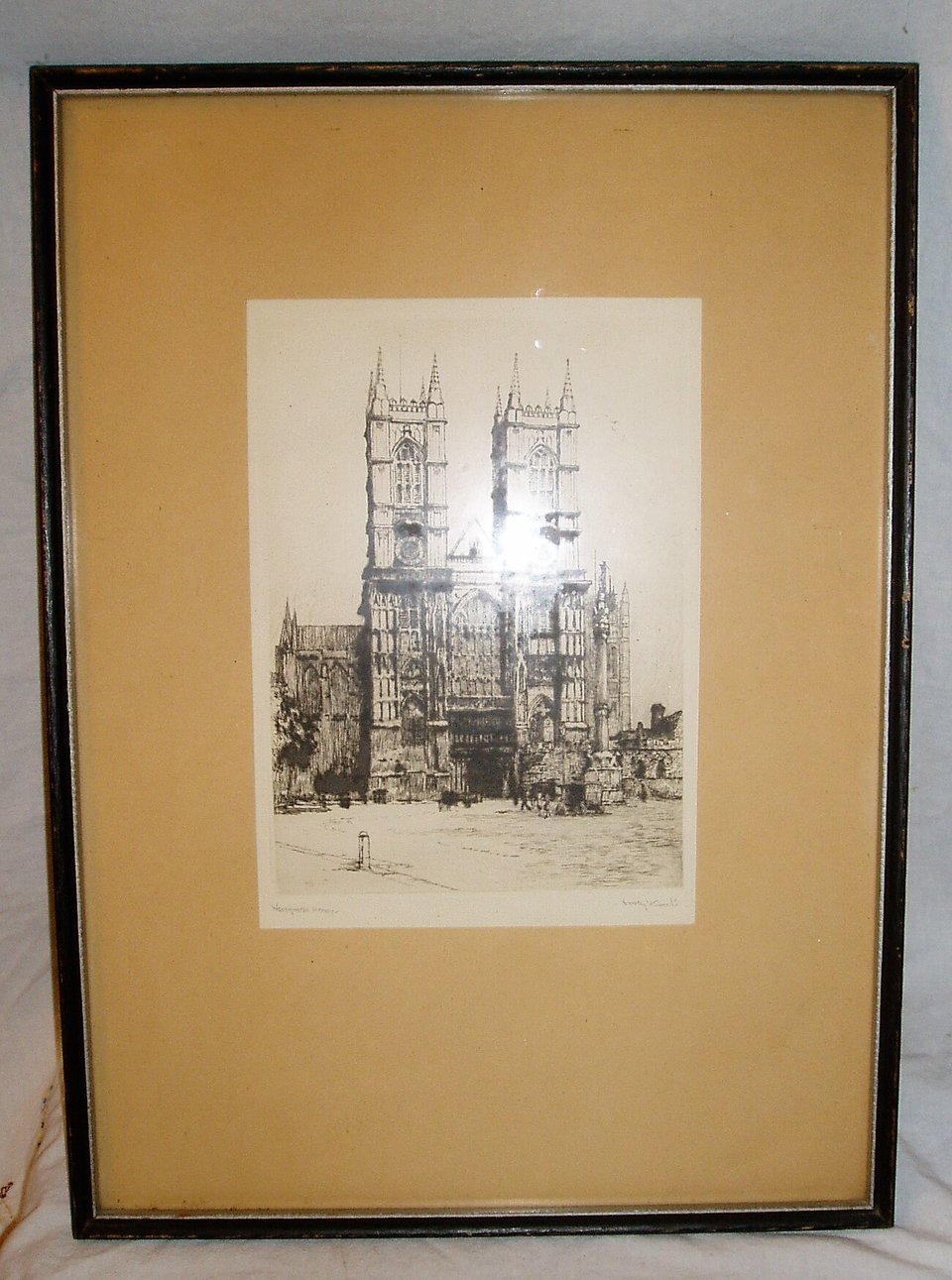 Dorothy F. Sweet Framed Etching, Westminster Abbey, 1920's