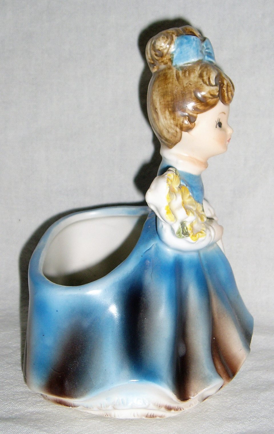 Napcoware Figurine Planter, Blue Dress Girl With Flowers, #C-8548