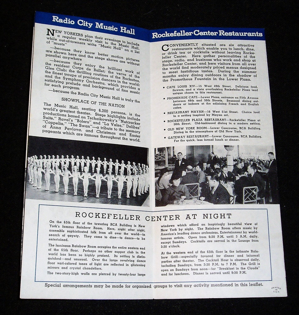 Vintage Brochure, Rockefeller Center Radio City
