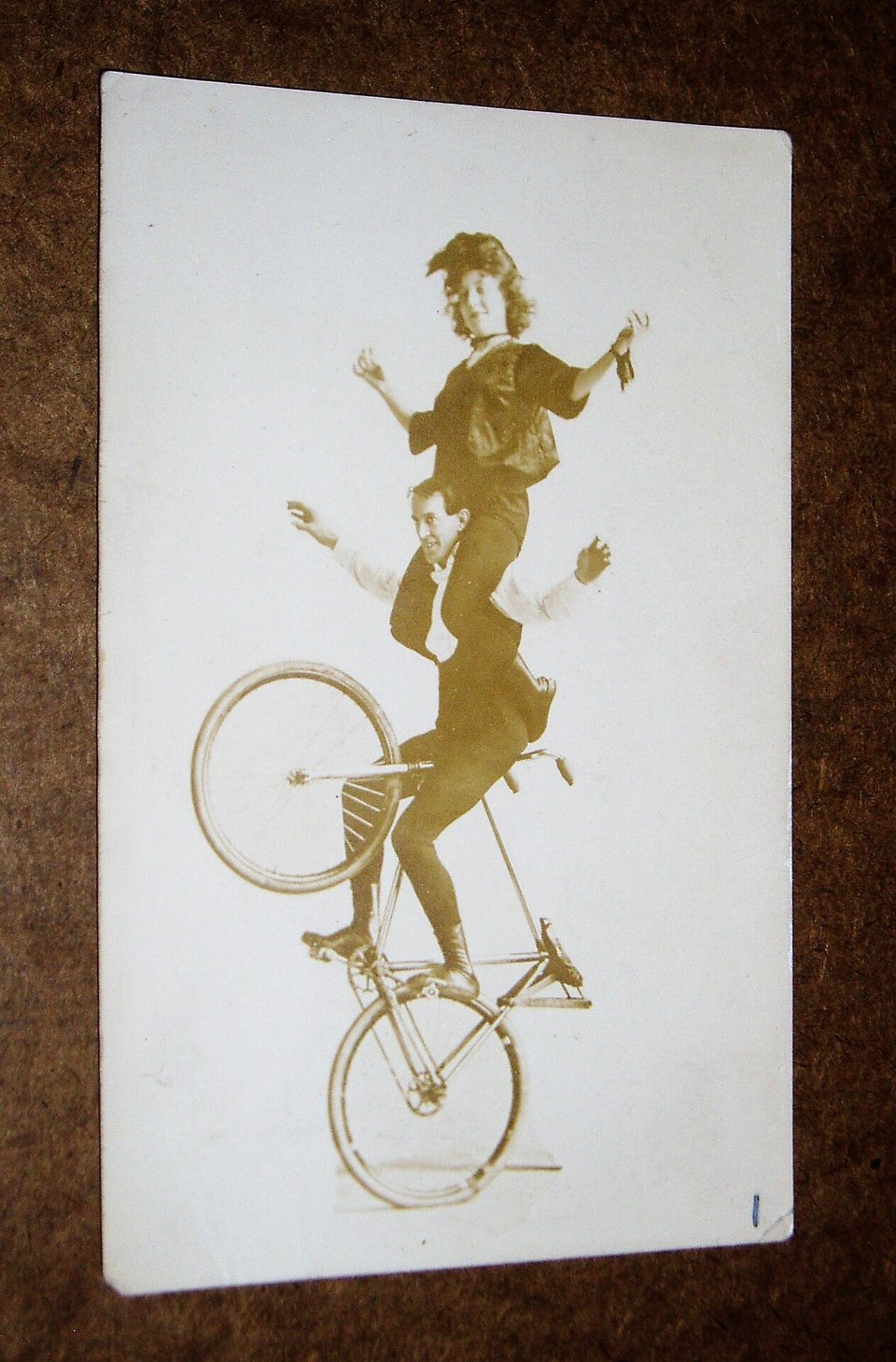 Vintage Real Photo Postcard, Vaudeville Bicycle Act