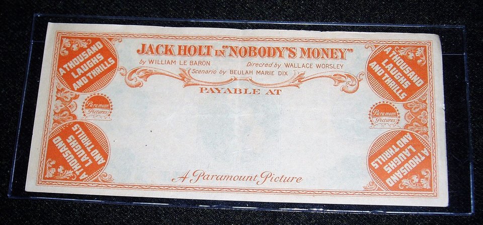 Advertising, Nobody's Money, Silent Film, Jack Holt, Paramount Pictures