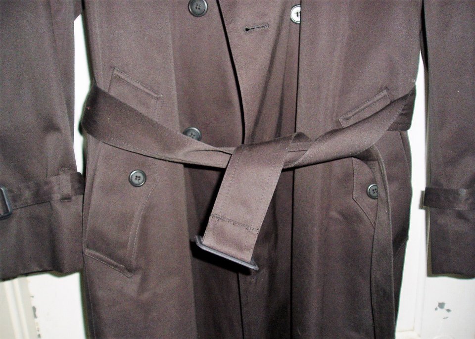 Vintage Towne London Fog Trench Coat, Zippered Liner, Size 44 Long, Black
