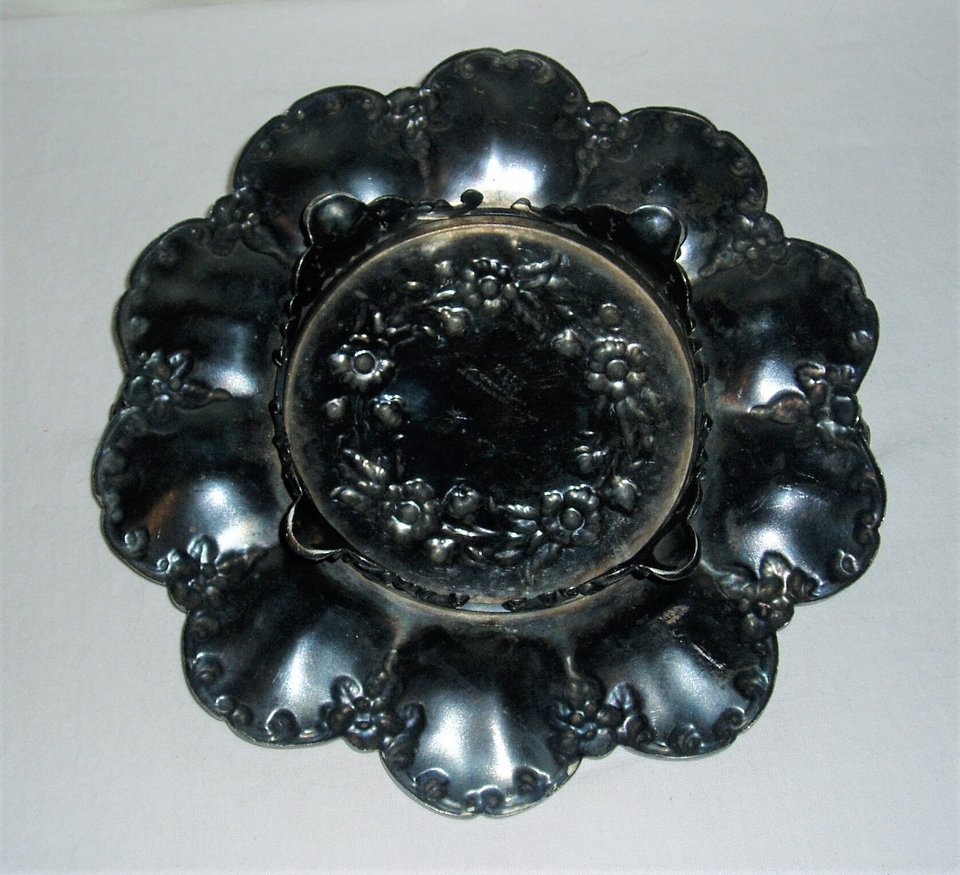 Victorian Bridal Serving Plate, Floral Design, "S" Monogram