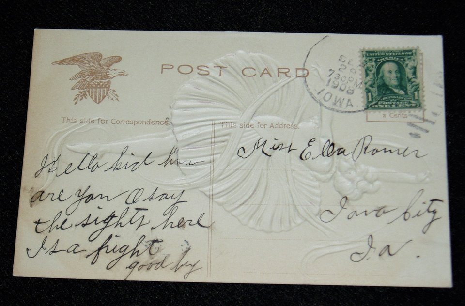 Antique Postcard, Embossed Ballerina, 2nd Card Ships Free