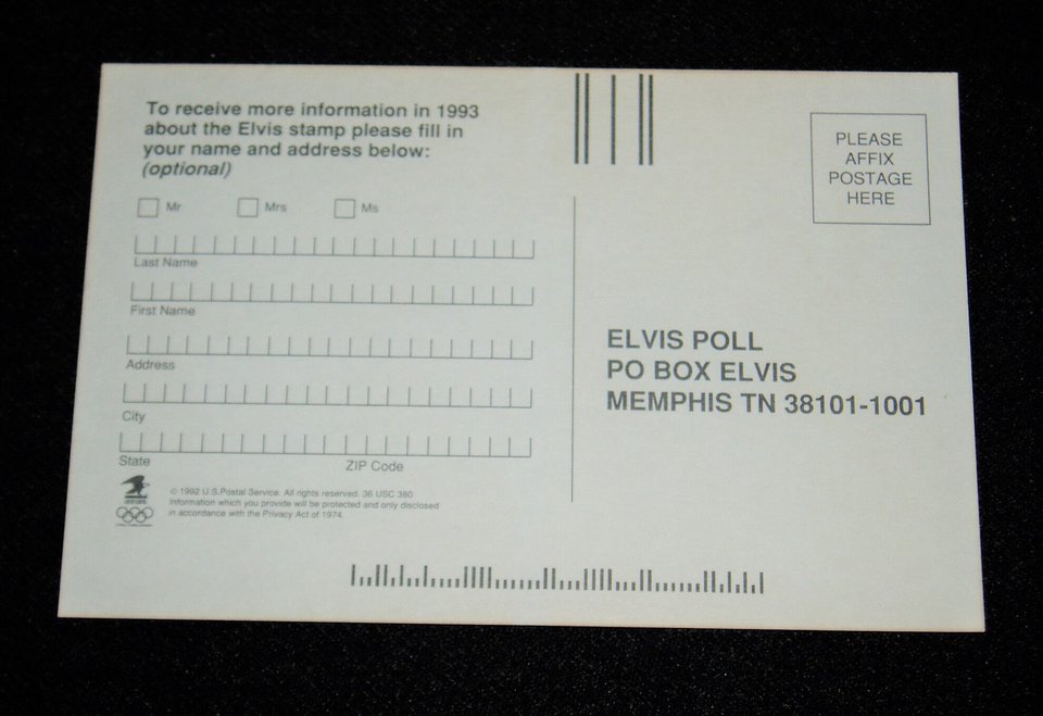 1992 USPS Elvis Ballot Postcard