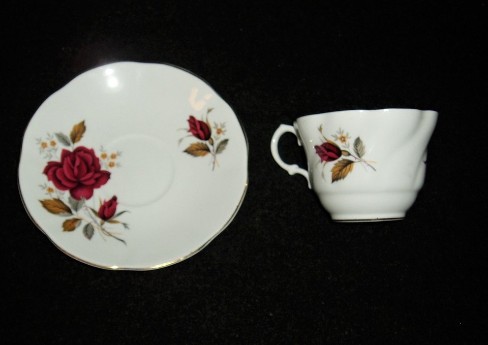 Cup & Saucer, Royal Dover, Red Roses, England Bone China,