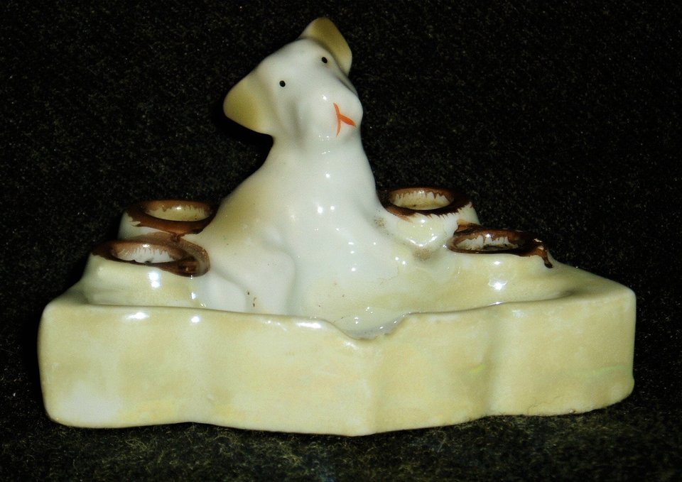 Dog Cigarette Holder, Porcelain Ceramic, Made In Japan