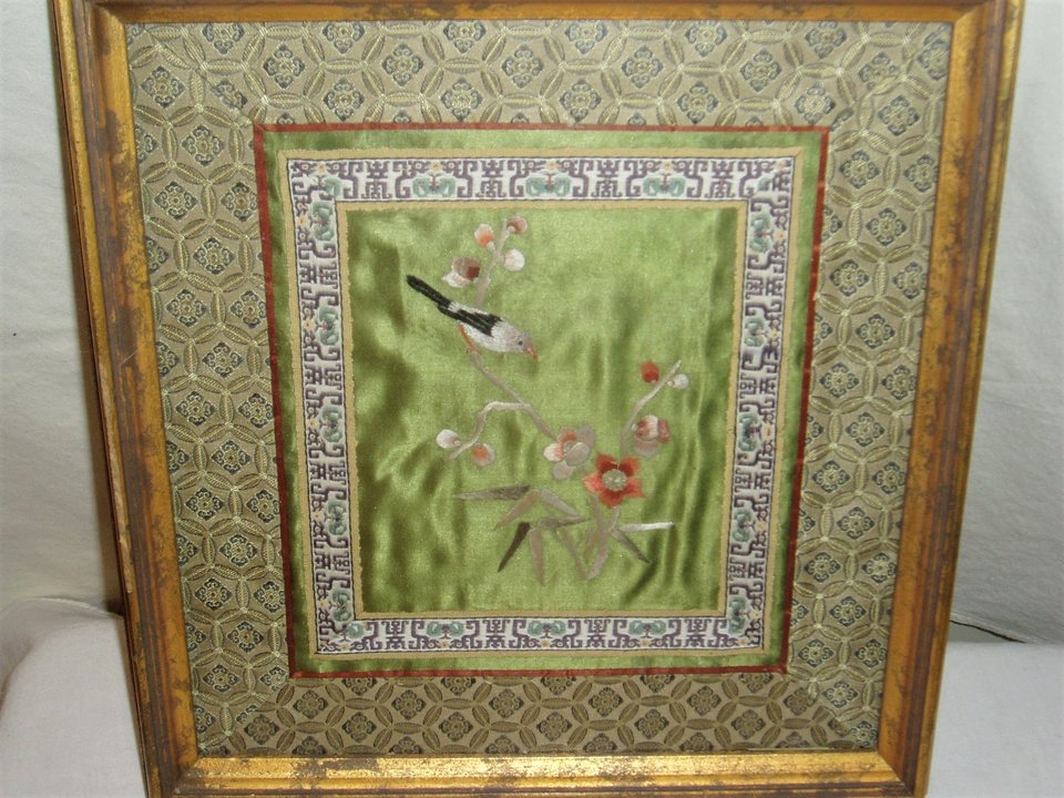 Silk Bird Hanky, Framed and Matted