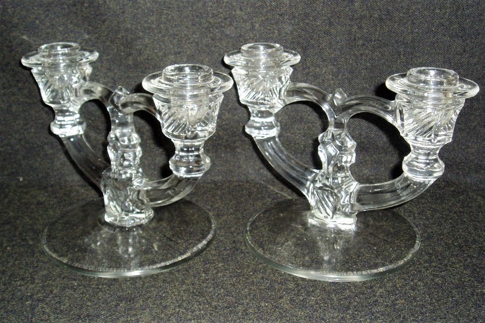 Pair, Indiana Glass 2-Lite Candlestick, No. 370