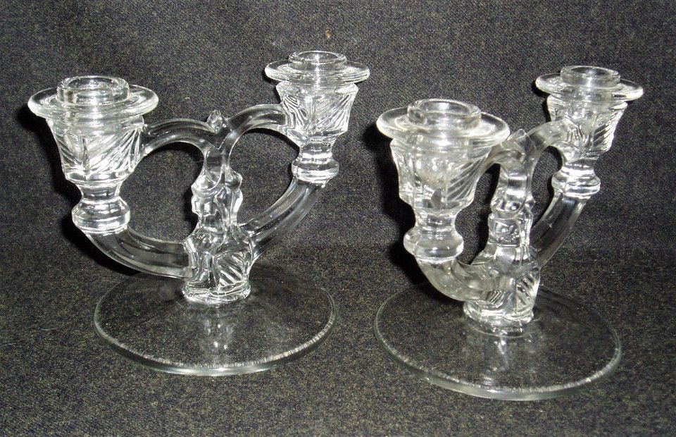 Pair, Indiana Glass 2-Lite Candlestick, No. 370