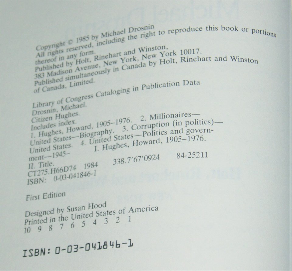 First Edition, Citizen Hughes, Michael Drosnin, 1985, Corruption in Politics