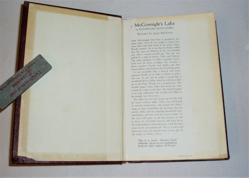 First Edition, McGonnigle's Lake, Rutherford Montgomery, Junior Literary Guild
