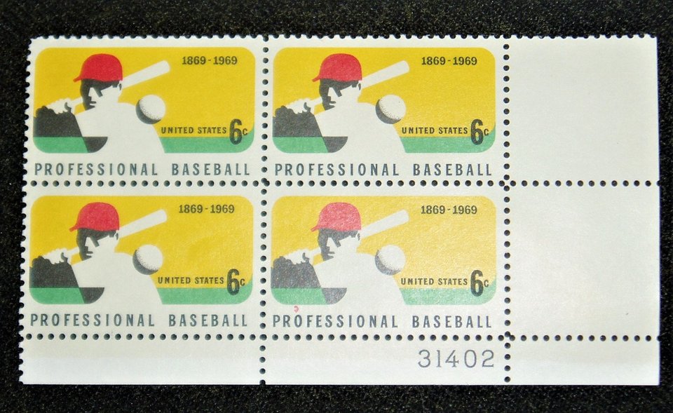 Postage Stamps, Scott Catalog 1381-2, Baseball Football, Plate Blocks, Add. Stamps Ship Free