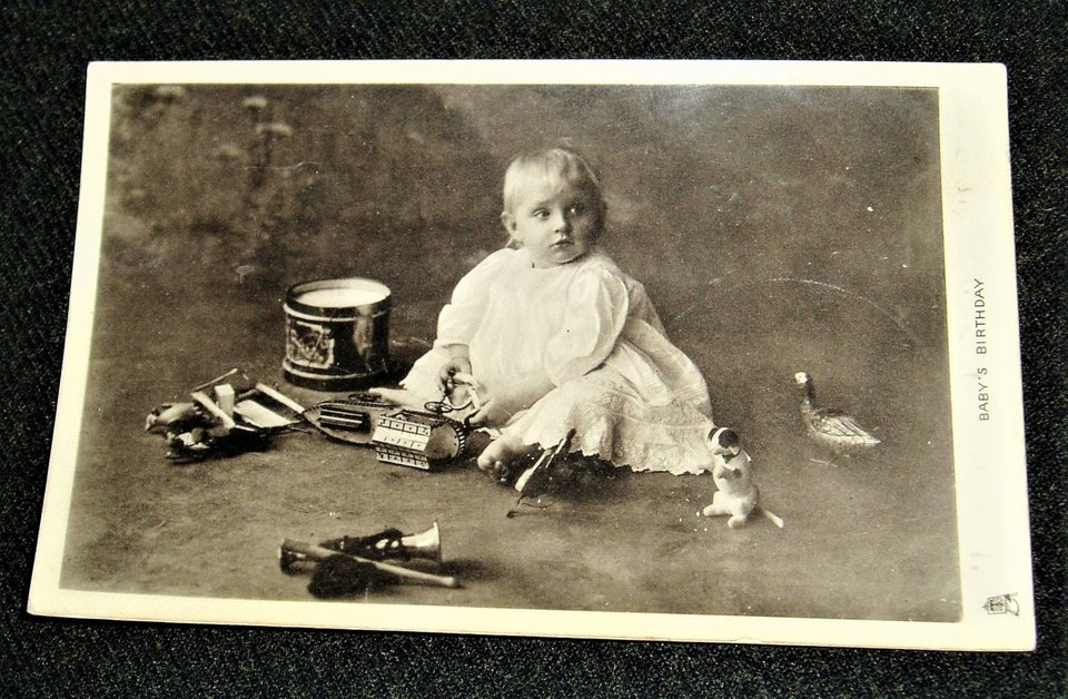 Antique Photo Postcard, Tuck's Baby's Birthday, Toys, 2nd Card Ships Free
