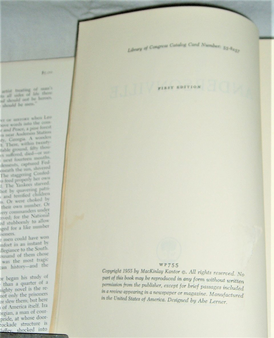 Signed First Edition, Andersonville, MacKinlay Kantor, Civil War Prison Camp, Shipping Included USA
