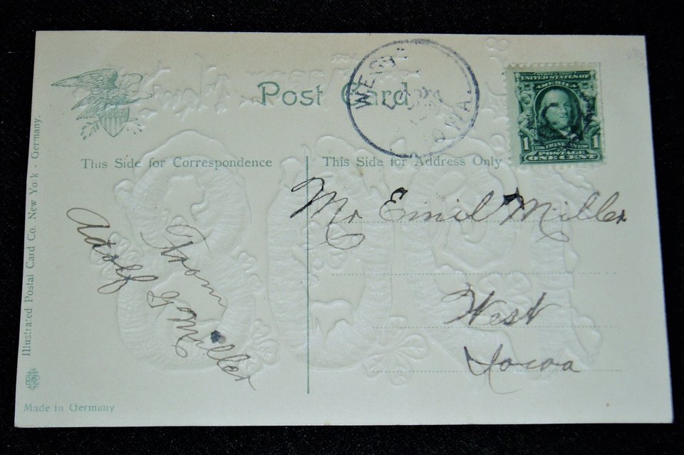 Antique New Years Postcard, Year Date 1910 Gilded , 2nd Card Ships Free