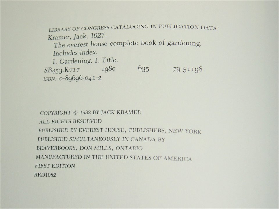 First Edition Book, The Everett House Complete Book of Gardening, Jack Kramer