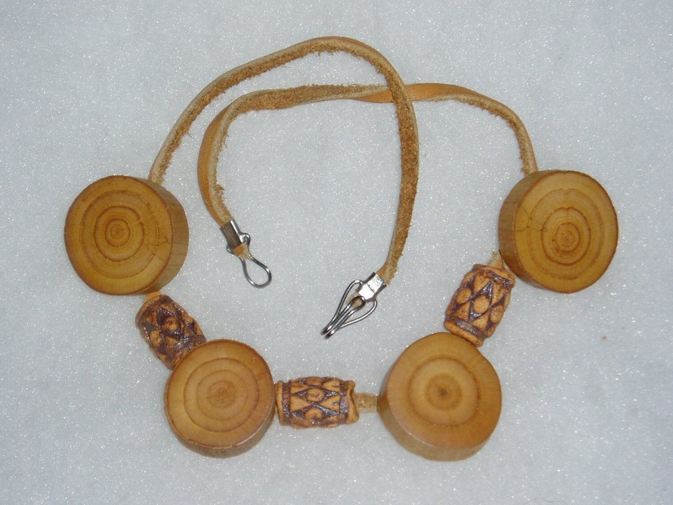 Necklace/Choker, Deerskin Leather, Heartwood & Ceramic Bead