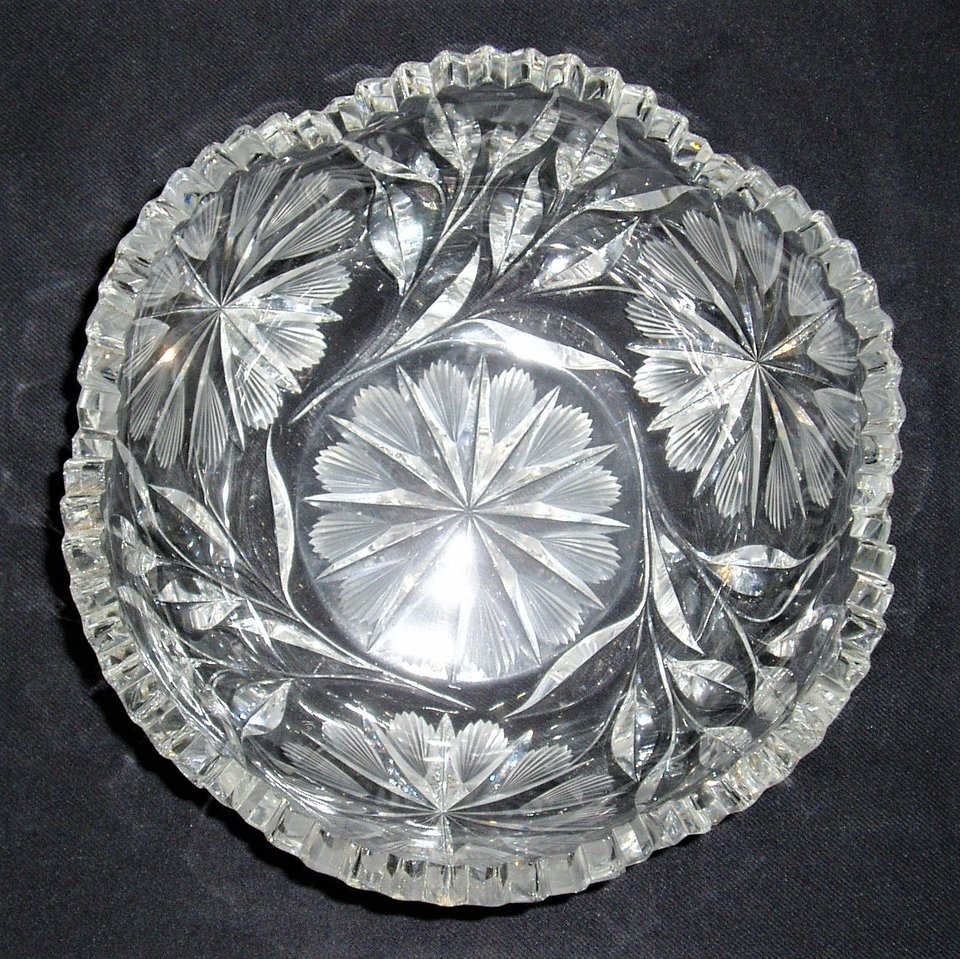 Cut Glass Bowl, Bohemian Czech, Floral Pattern