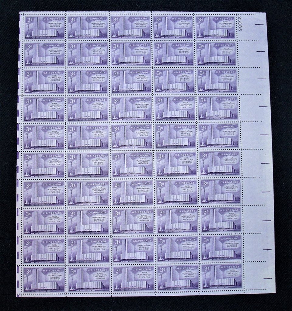 Mint 3c Stamp Sheet, New York Coliseum, Columbus Monument, Scott Catalog #1076 x 50 Stamps