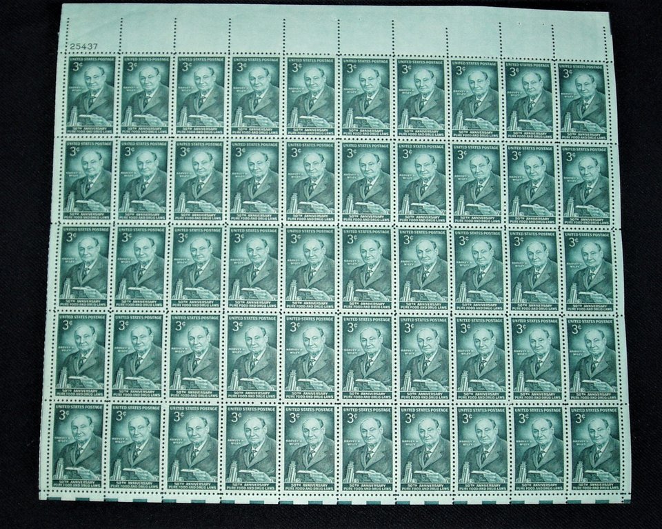 Mint 3c Stamp Sheet, Food and Drug Laws, Scott Catalog #1080 x 50 Stamps