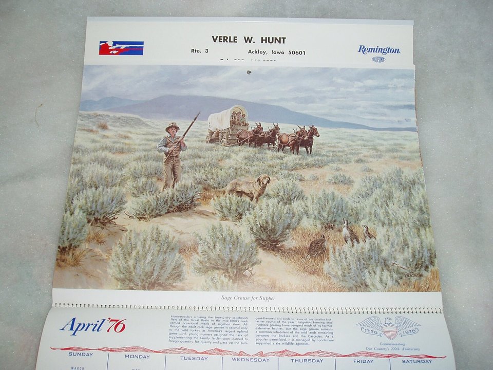 Remington Calendar, 1976 Bicentennial Complete, 12 Pictures