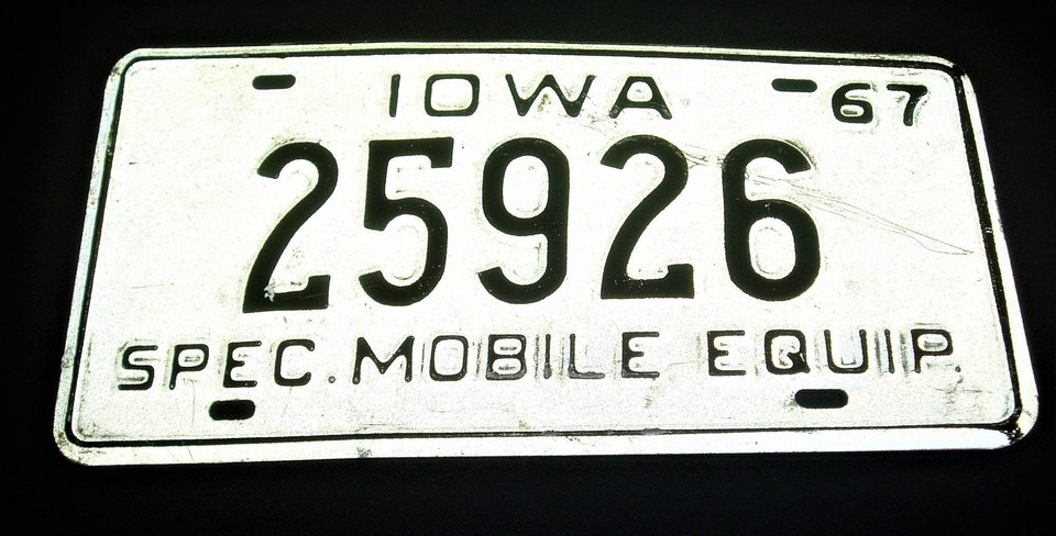 License Plate, Iowa 1967, Special Mobile Equipment