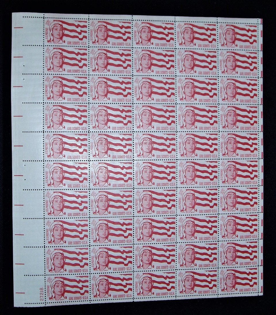 Mint 4c Stamp Sheet, Girl Scouts, Scott Catalog #1199 x 50 Stamps