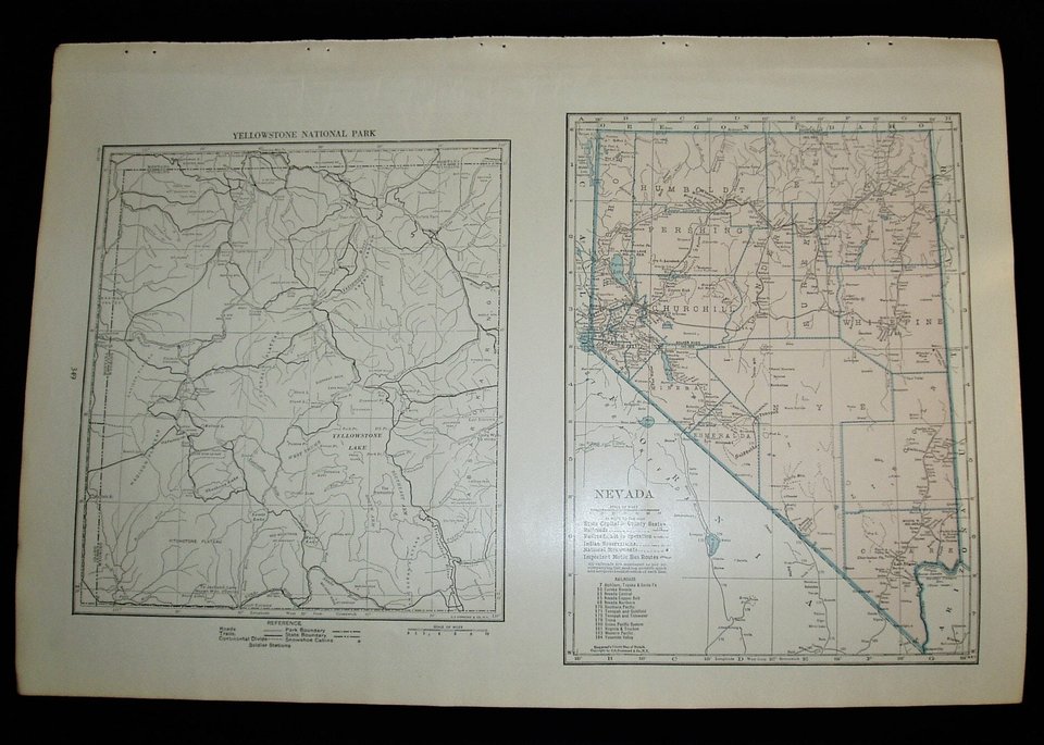 Map Page, Nevada/Yellowstone National Park, 1932, Large 13.5" by 19.75"
