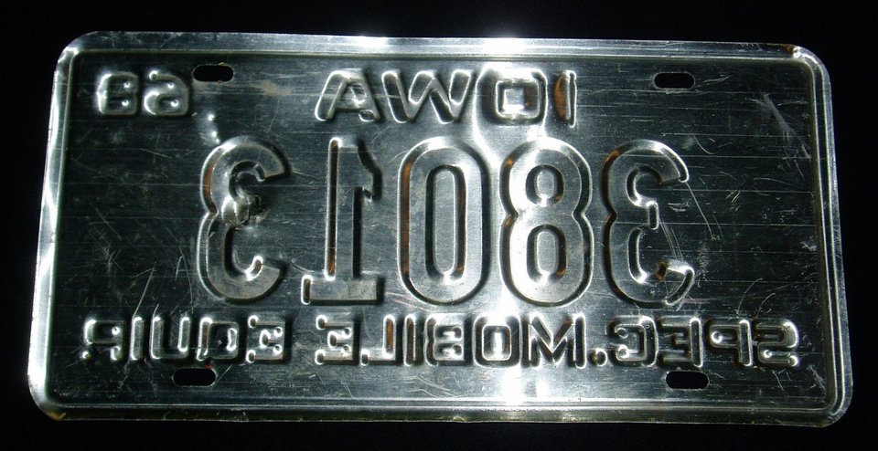 License Plate, Iowa 1968, Special Mobile Equipment, 38013