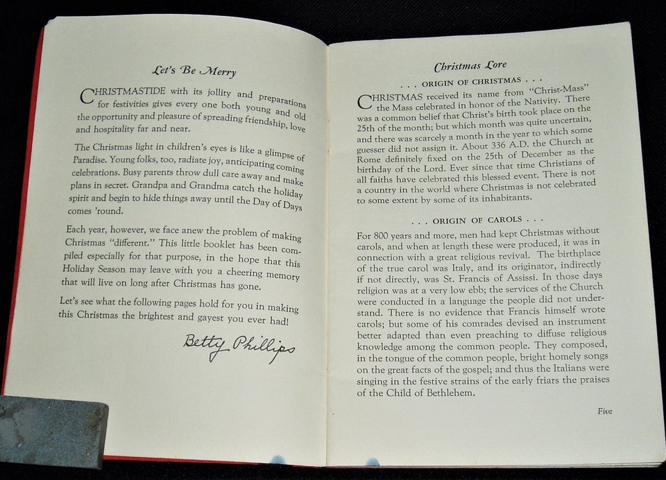 The Christmas Holidays Book, Betty Phillips, Vintage Booklet