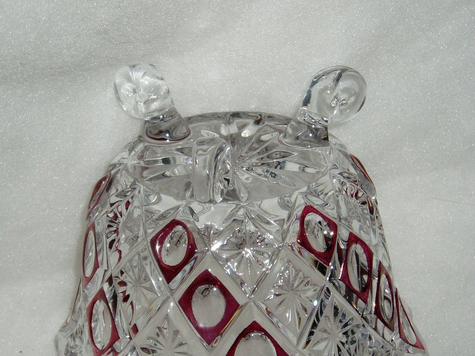 Crystal Candy Dish, Diagonal Diamonds, Red Flashed Thumbprint and Sunbursts