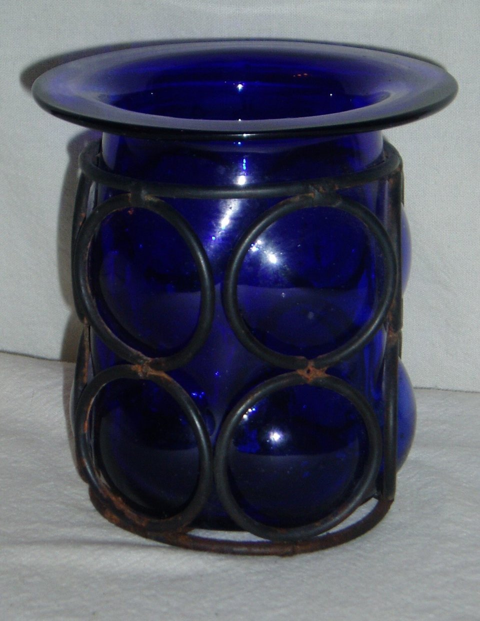 Vintage Cobalt Vase, Bubble, Handblown Caged