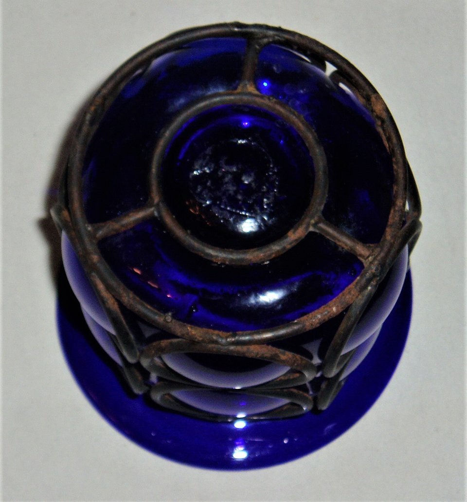 Vintage Cobalt Vase, Bubble, Handblown Caged