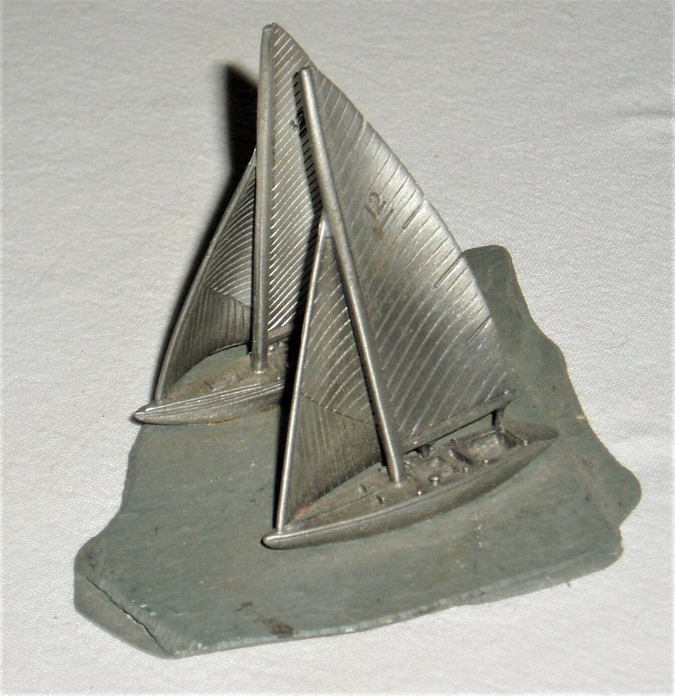 Sailboats on Shale Figurine Paperweight