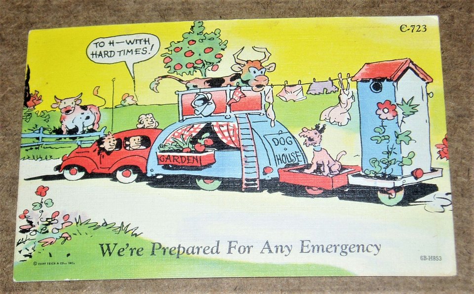 Vintage Postcard, Cartoon 1940's Humor, Pulling Trailers, 2nd Card Ships Free
